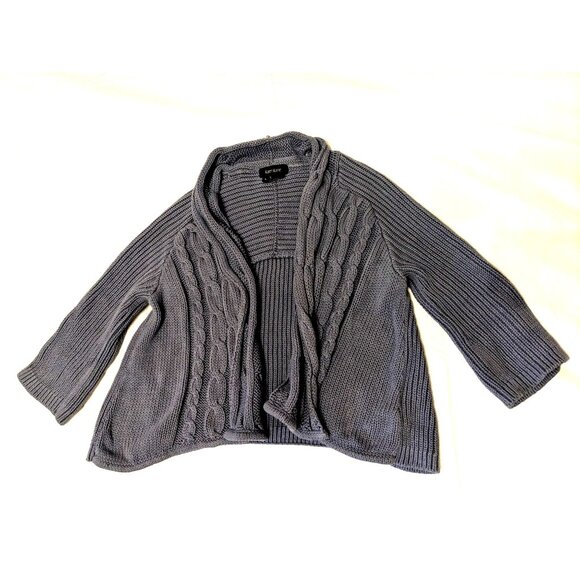 Karen Kane Womens Open Front Gray Cable Knit Cardigan Sweater Size L 100% Cotton - Picture 1 of 7